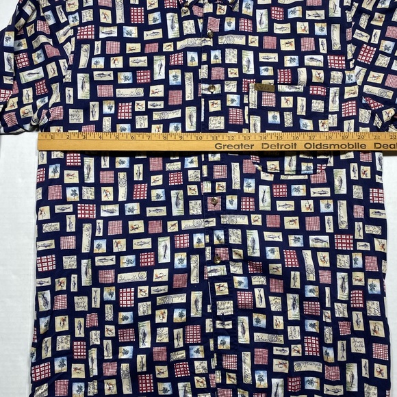 Woolrich Men's Fly Fishing Pattern Blue Long Sleeve Button Shirt - Picture 9 of 10